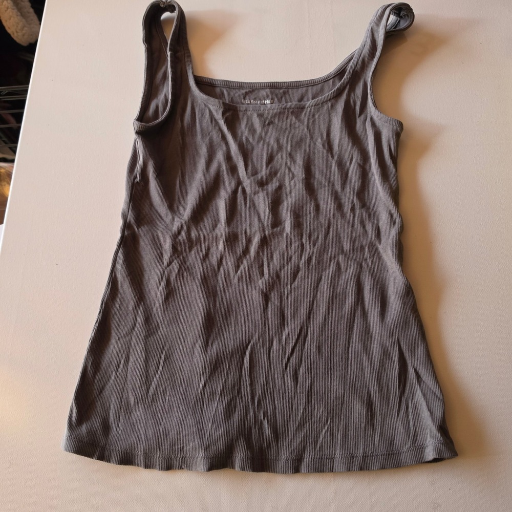 Eileen Fisher Gray Ribbed Scoop Neck Tank Top XXS TTP Sleeveless Layering Basic